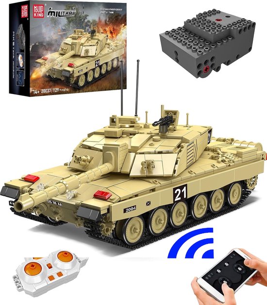 Mould King - Challenger WW2 Army RC Tank | Radiografisch bestuurbare auto | City leger bouwpakketten | Classic creator modelbouw | Compatibel met lego sluban mega bloks | Technische ideas speelgoed voor kinderen & volwassenen | 1129 bouwstenen van Mould King