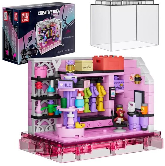 Mould King City Serie - Kosmetische Winkel Make-up Dag - 366 Stukken - LED Verlichting - Stofbescherming van Merkloos