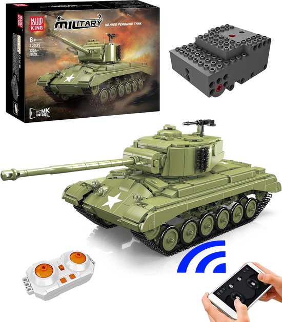 Mould King - M26 RC Pershing Tank | Radiografisch bestuurbare auto | City defender modelbouw bouwpakketten | Classic creator autos’s | Compatibel met lego sluban of mega bloks | Technische ideas speelgoed voor kinderen & volwassenen | 1054 bouwstenen van Mould King