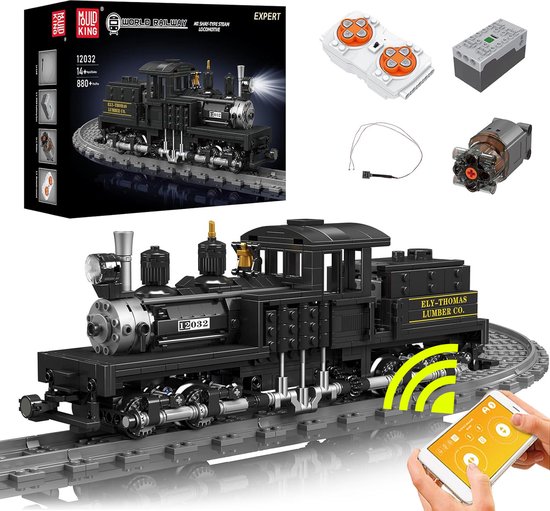 Mould King - Technic city stoomtrein elecktrisch | Trein met treinrails icons modelbouw | Creator classic treinen bouwpakket met lego sluban of mega bloks | Technische speelgoed ideas expert volwassenen & kinderen | 880 bouwstenen van Merkloos