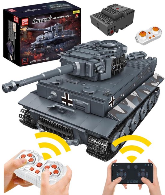 Mould King - Tijger RC Tank WW2 Army | Radiografisch bestuurbare auto | City leger modelbouw bouwpakketten | Classic creator modelbouw | Compatibel met lego sluban of mega | Technische ideas speelgoed voor kinderen & volwassenen | 850 bloks van Mould King