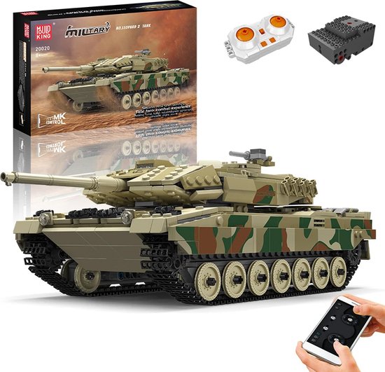 Mouldking 20020s - leopard 2 tank - bouwpakket - 1100 onderdelen - bestuurbaar - met geluid - past op lego van Mouldking