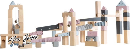 Mrs. Jones Houten Knikkerbaan 100 Stuks - Knikkerlabyrint - Variabele Opstelling met Houten Blokken - Educatief Speelgoed voor Kinderen . van Merkloos