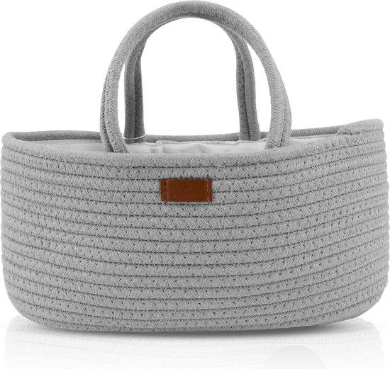 Muuzey Luiermandje - Grijs - Luiermand - Luiertas en Commodemandje - Babykameraccessoires - Opbergmand kinderkamer - Kraamcadeau - Babyshower van Muuzey