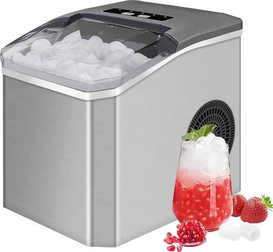 Mygroot - IJsblokjesmachine - 1.2L - IJsblokjesmaker - IJsschep – 12kg/24 uur - Draagbaar - Zelfreinigingsfunctie - RVS van MY