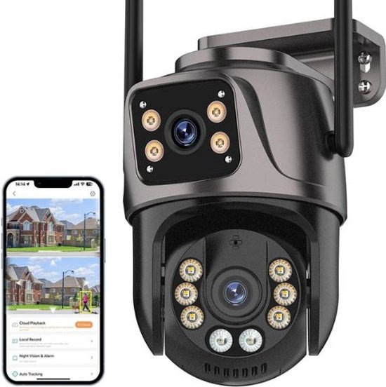 Mylucinda® - Bewakingscamera - 8MP HD - Outdoor en Indoor - WiFi Smart App - Dual Lens - Met Human Detector en Night Vision Mode van MY