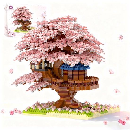 Namajunas - Mini Bouwspeelgoed - Bouwpakketten volwassenen - Bouwpakket kinderen - Boomhut Serie Collection - Botanical Bloemen - Bouwsets - Niet geschikt voor LEGO - 2151 bouwsteencadeaus - Roze boomhut van Merkloos