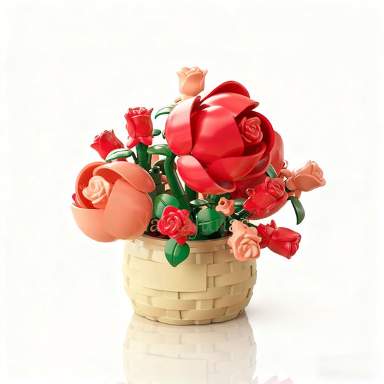 Namajunas - Mini Kunstbloemen Bloemenmand - Bouwsets Volwassenen - Botanical Flowers Collection - Botanical Bloemen - Bouwsets - Rode rozen - Niet geschikt voor LEGO - Decoratie voor Huis, Cadeau, Kerst, Oudjaar, Nieuwjaar van Merkloos
