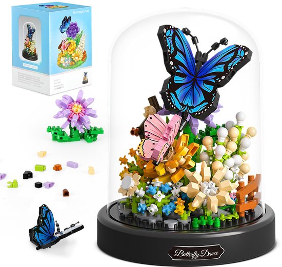 Namajunas - Mini Kunstbloemen Boeket - Bloemenboeket in Stolp - Bouwsets Volwassenen - Botanical Flowers Collection - Botanical Bloemen - Bouwsets - Niet geschikt voor LEGO - Vlinder - Decoratie voor Huis, Cadeau, Pasen, Valentijnsdag van Merkloos