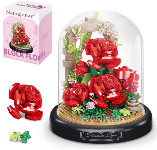 Namajunas - MiniKunstbloemen Boeket - Bloemenboeket in Stolp - Bouwsets Volwassenen - Botanical Flowers Collection - Botanical Bloemen - Bouwsets - Niet geschikt voor LEGO - Rode rozen - Decoratie voor Huis, Cadeau, Kerst, Oudjaar, Nieuwjaar van Merkloos