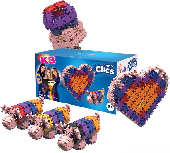 Nano Clics – K3 Builders 190 Piece Set – 5 in 1 Bouwblokken – SPEELGOED Gemaakt Van 100% RECYCLED Plastic – Speelgoed 8, 9, 10, 11, 12 jaar – Constructie Speelgoed van Clics