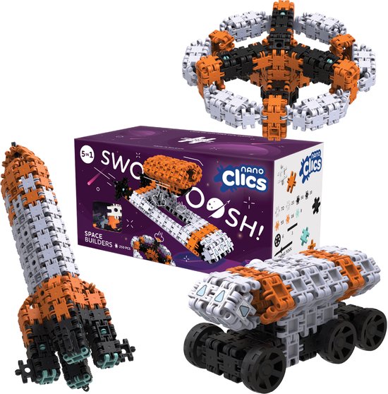 Nano Clics – Space Builders 250 Piece Set – 5 in 1 Bouwblokken – SPEELGOED Gemaakt Van 100% RECYCLED Plastic – Speelgoed 8, 9, 10, 11, 12 jaar – Constructie Speelgoed van Clics