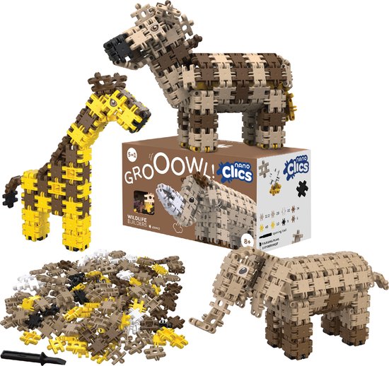 Nano Clics – Wildlife Builders 250 Piece Set – 5 in 1 Bouwblokken – SPEELGOED Gemaakt Van 100% RECYCLED Plastic – Speelgoed 8, 9, 10, 11, 12 jaar – Constructie Speelgoed van N/A