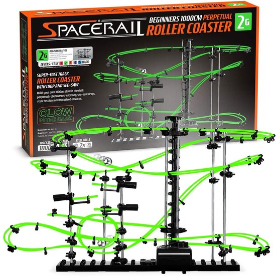 ONF3 - Space Rail - Marble Roller Coaster - Glow in The Dark - DIY Track Build Kit - Educatief Speelgoed - Geschikt voor Volwassenen - Level 2 van Merkloos