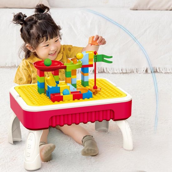 OODBLUE – 3-in-1 Bouwtafel voor Kinderen – 60-delige Blokkenset – Speeltafel met Bouwwand & Tekenbord – Educatief Speelgoed voor Jongens & Meisjes -Draagbare Opbergkoffer van Merkloos