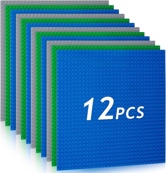 OUYLAF Complete Set Bouwplaten - 12 Stuks - blauw - groente - Classic Bouwplaten - 25.5x25.5 cm - grijs - Wegen Platen - Bouw Plaat - Bouwplaat/Grondplaat - Voor Classic Bouwstenen van Merkloos