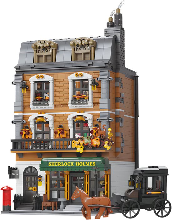 Pantasy 85014 Sherlock Holmes bouwset incl 5 minifigures | Classic Creator Modular Building | Expert Architecture Modelbouw | Technisch Educatief Speelgoed voor volwassenen & kinderen | DIY gebouwen geschikt voor Lego | Bouwdoos met 4033 bouwstenen van Merkloos