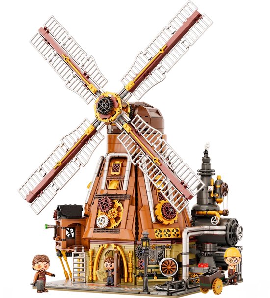 Pantasy 85026 Windmolen bouwset incl 4 minifigures | Classic Creator Modular Building | Expert Architecture Modelbouw | Technisch Educatief Speelgoed voor volwassenen & kinderen | Steampunk leger wapen smith dset geschikt voor Lego | 2450 bouwstenen van Merkloos