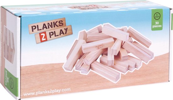 Planks 2 Play Houten Blokken - 30 Grote Pilaren van Merkloos