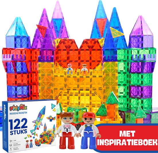 PlayMix Magnetisch Speelgoed - Magnetic Tiles - Bouwspeelgoed - 122 Stuks - Bouwblokken - Magneten Speelgoed - Magnetische Tegels - Magna - Bouwstenen - Montessori Speelgoed - Educatief Speelgoed - Jongens & Meisjes - Sinterklaas van PlayMix