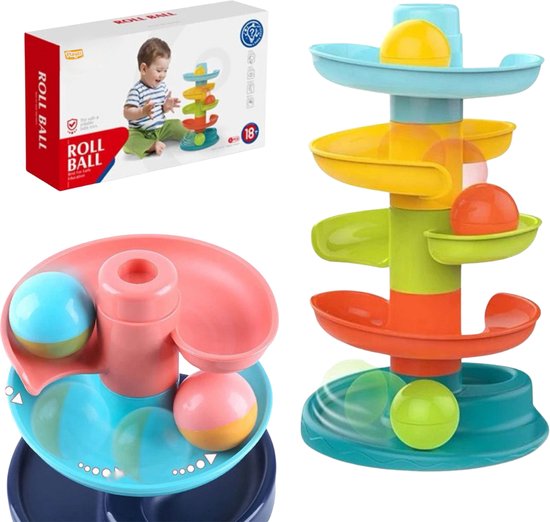 Playos® - Ballentoren - met 3 Ballen - Peuter - Kleurrijk - 5 Lagen - Spiraaltoren - Ballenbaan - Knikkerbaan - Educatief Speelgoed van Playos