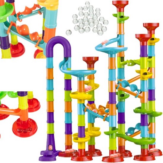 Playos® - Knikkerbaan - 113 delig - Inclusief 30 Knikkers - Ball Track - Constructie Speelgoed - Educatief - Bouwen - STEM Speelgoed van Playos