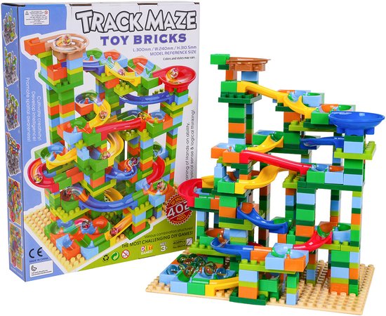 Playos® - Knikkerbaan Bouwblokken - 402 Delig - Bouwblokjes - Constructiespeelgoed - Bouwen - Bouwstenen - Educatief Speelgoed - Sinterklaas van Playos