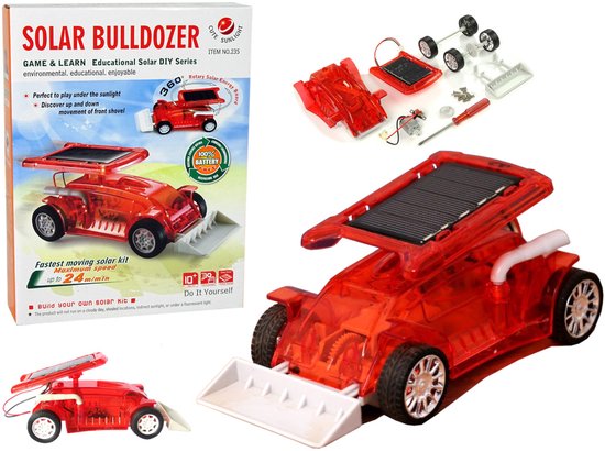 Playos® - Zonne-energie - Bulldozer - Rood - tot 24 m/min - STEM Speelgoed - Educatief - Technisch Speelgoed - Bouwen - Constructiespeelgoed - Groene Energie - Solar Shovel van Playos