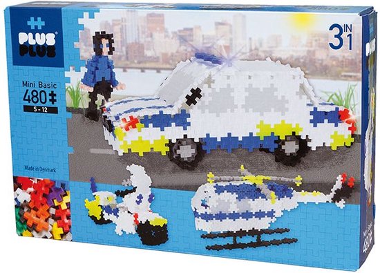 Plus-Plus Mini Politie Set - 3-in-1 - 480 stuks - Auto - Helicopter - Motor van Plus-Plus