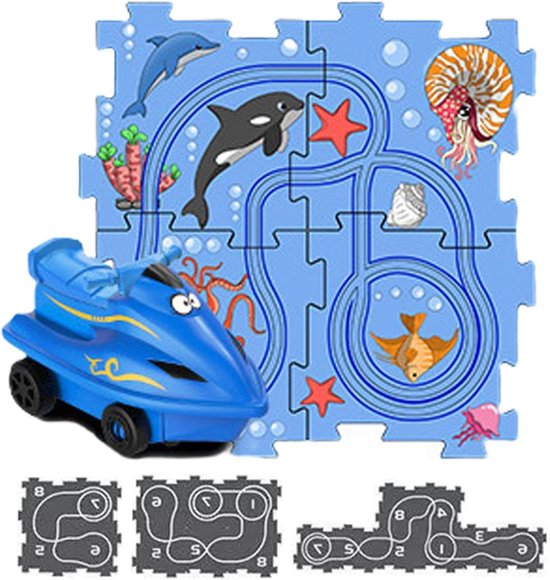 Puzzelbaan Autoset - Racebaan Spel - Creatief Spelen - Eigen Baan Ontwerpen - 24x16x6 cm - Multicolor van Merkloos