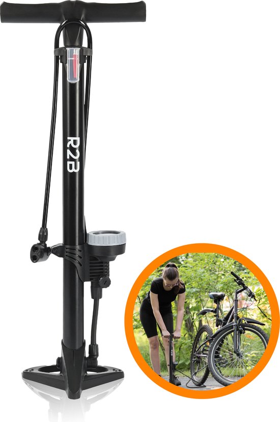 R2B® Fietspomp met Drukmeter - Dubbele Ventielkop - Incl. Opzetstuk voor o.a. Ballen & Luchtbed - Fietspompen - Pomp van R2B