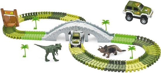 Racebaan Dino Park - Flexibele Baan - Kinderen Spelen - Innovatief Insteeksysteem - 108 Delen Set - Meerkleurig van Merkloos