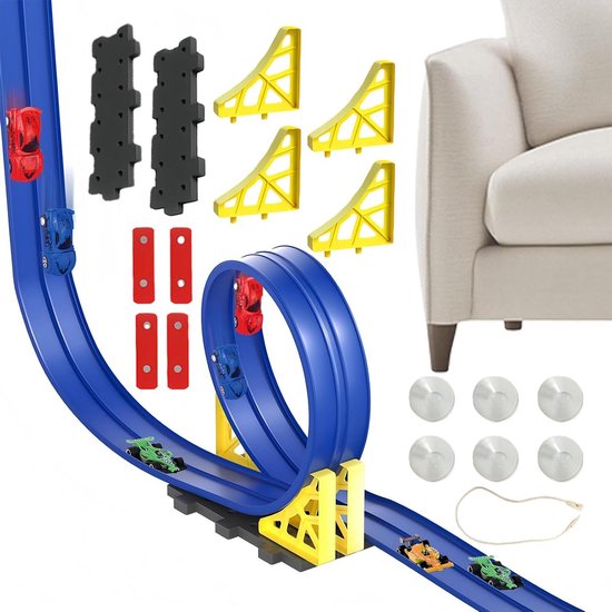Racebaan Set Kinderen - Autobaan Speelgoed - Fantasierijk Spel - Verstelbare Baanopbouw - 4 meter - Blauw van Merkloos