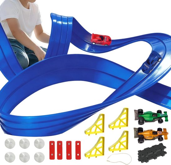 Racebaan Set Kinderen - Speelgoed Racebaan - Creatief Spel - Onbeperkte Lay-outopties - 4 Meter - Blauw van Merkloos