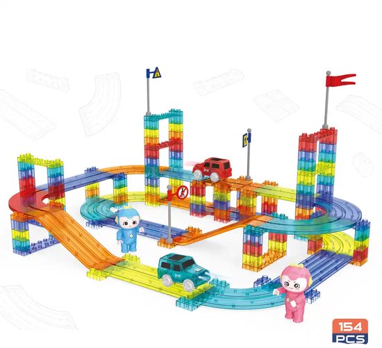Railcar Magnetische Bouwblokken – 154-delige Bouwset met Autootjes & Figuren – Magnetisch Speelgoed voor Kinderen – Educatieve STEM Set van Playfuny