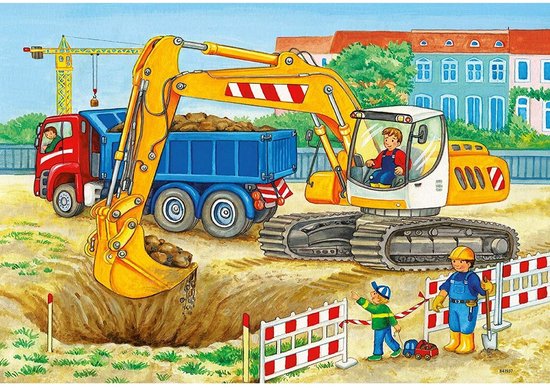 Ravensburger puzzel Op de bouwplaats en boerderij - 2x12 stukjes - kinderpuzzel van Ravensburger