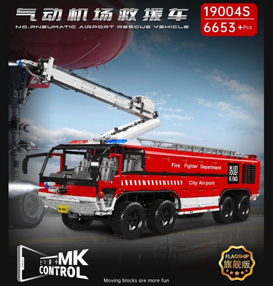 - RealGen - MEGA Radiografische RC Crashtender Brandweer Bouwpakket | Firetruck Vrachtwagen Vliegveld | Airport | Blus Voertuig | MOC Bouwpakket | E One Titan | 6653 Bouwstenen | Spuit water! | Technic Creator Compatible | van RealGen