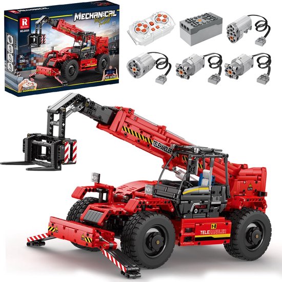 Reobrix 22020 Techniek, telescooplader, vorkheftruck met 4 motor, op afstand bestuurde MOC vrachtwagen, van Reobrix