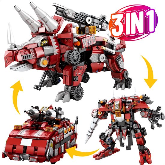 Reobrix 33003 3 in 1 Jurassic Triceratops technisch ideas bouwset | World of Dinosaurus | Geschikt voor Lego | Classic Creator Modelbouw | STEM Educatief Speelgoed voor volwassenen & Kinderen | Bouwdoos met 930 bouwstenen van Merkloos