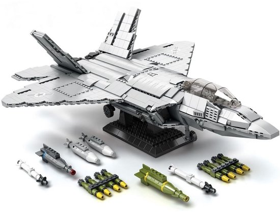 Reobrix 33020 F22 Fighter Straaljager bouwset | Classic WW2 Army vliegtuig constructie modelbouw | Educatief militair & leger speelgoed bouwpakketten voor kinderen & volwassenen | DIY creator set geschikt voor Lego | Bouwdoos met 1729 bouwstenen van Merkloos