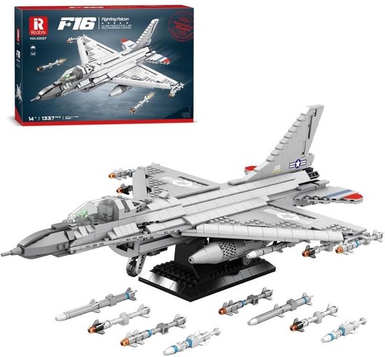Reobrix 33027 F16 Millennium Star Fighter straaljager bouwset | Classic World Wars Army vliegtuig modelbouw | Educatief leger speelgoed bouwpakketten voor kinderen & volwassenen | DIY Creator Falcon geschikt voor Lego | Bouwdoos met 1427 bouwstenen van Merkloos