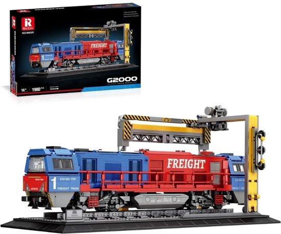Reobrix 66021 G2000 Vracht trein retro classic bouwset | Locomotief miniatuur modelbouw | Technische educatief creator speelgoed ideas bouwpakketten voor expert volwassenen & kinderen | Niet geschikt voor Lego rails | Bouwdoos met 1980 bouwstenen van Reobrix