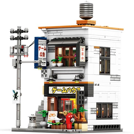 Reobrix 66503 - 2 in 1 Japanse Arcade Game Store bouwset incl. verlichtingen | Classic Creator Modular Building | Expert Architecture Modelbouw | Geschikt voor Lego | Educatief STEM Speelgoed voor volwassenen & kinderen | Bouwdoos met 984 bouwstenen van Reobrix