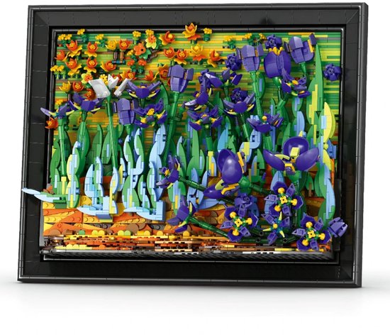 Reobrix 66701 Irissen schilderij mega bouwset | Botanical wall art | Mozaiek diamond painting | Classic creator expert speelgoed | Icons bloemen kunst modelbouw voor volwassenen & kinderen | Wand decoratie geschikt voor Lego | Bouwdoos met 3480 bloks van Merkloos