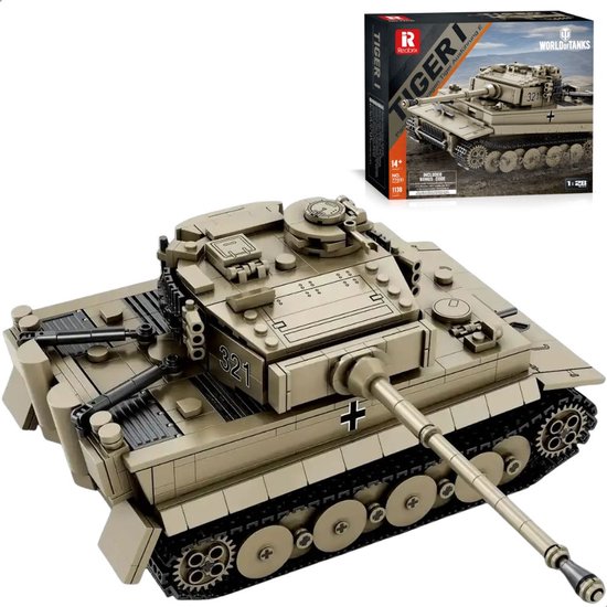 Reobrix - 77031 Tiger Tank bouwset | World of Tanks Edition | WW2 Army auto constructie modelbouw | Educatief militair & leger speelgoed bouwpakketten voor kinderen & volwassenen | Schaal 1:28 | Blok formaat 4.9mm | 1140 bouwstenen van Reobrix