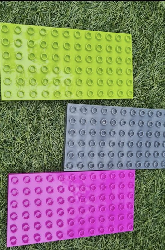 Set van 3 bouwplaten – Lime, Magenta & Grijs – Compatibel met DUPLO – Brian's Toys van Brian's Toys