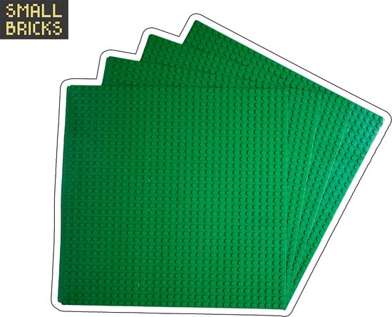 Set van 4 bouwplaten / grondplaten 32x32 noppen, 25cm x 25cm | Keuze uit 15 kleuren | Groen | Geschikt voor LEGO | SmallBricks van Merkloos
