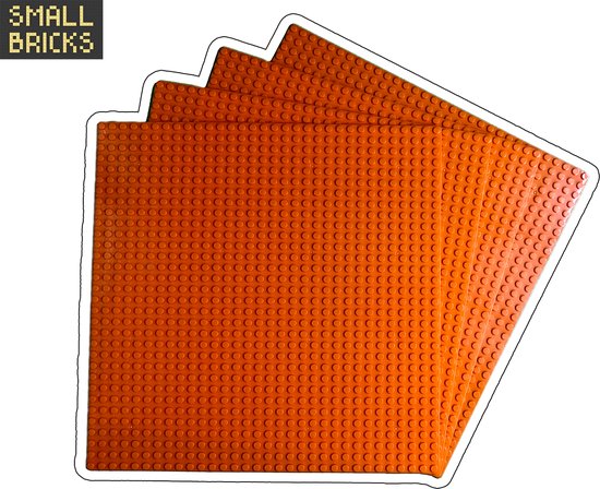 Set van 4 bouwplaten / grondplaten 32x32 noppen, 25cm x 25cm | Keuze uit 15 kleuren | Oranje | Geschikt voor LEGO | SmallBricks van Merkloos