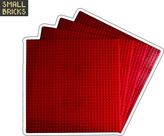 Set van 4 bouwplaten / grondplaten 32x32 noppen, 25cm x 25cm | Keuze uit 15 kleuren | Rood | Geschikt voor LEGO | SmallBricks van SmallBricks