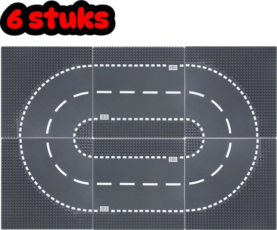 Skibby wegplaten set geschikt voor LEGO - city stenen 32 x 32 noppen - bouwplaten set - wegplaat - weg - classic bouwstenen - plaat groot - grondplaat - city wegplaten 60304 - 6 stuks van Skibby